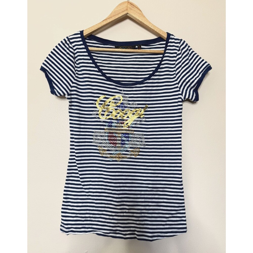Coogi Australia TShirt Womens Large Striped Short Sleeve Tee Top